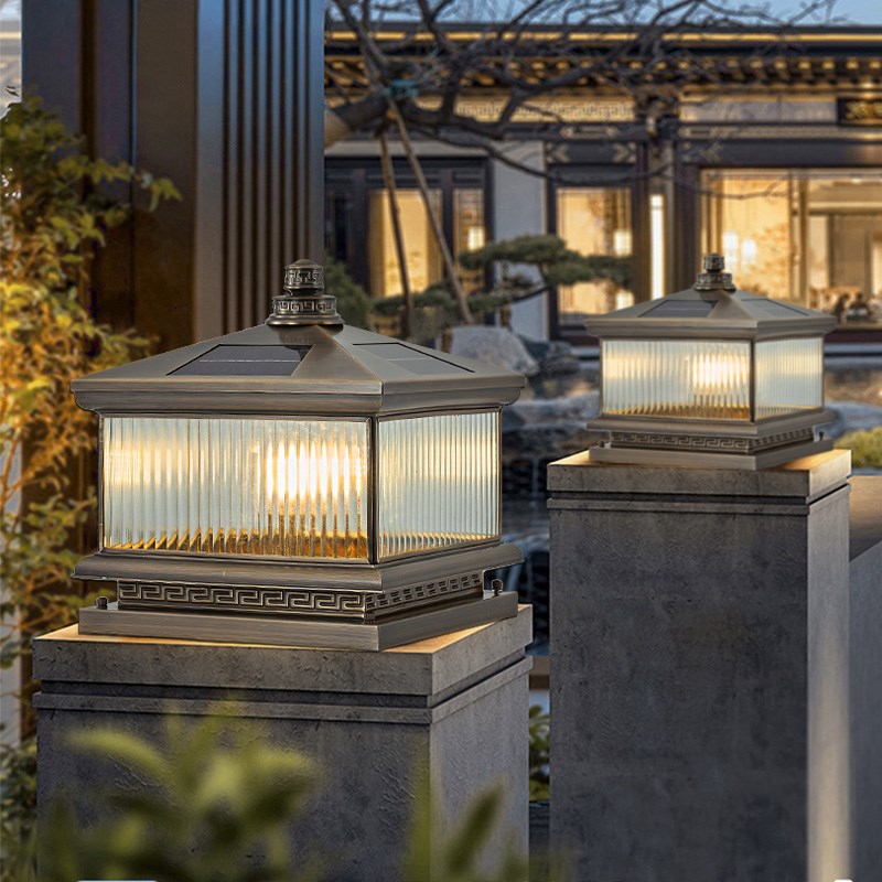 欧式全铜太c阳能柱头灯户外防水围墙庭院接电款门柱大门别墅柱子