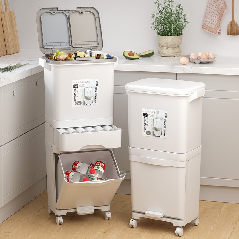 厨房垃圾桶家用带盖干湿分离厨余垃圾分类带盖双层大容W量2024新