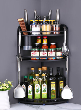 黑色厨房角落置物k架转角三角架不锈钢调味料架墙角收纳壁挂落地