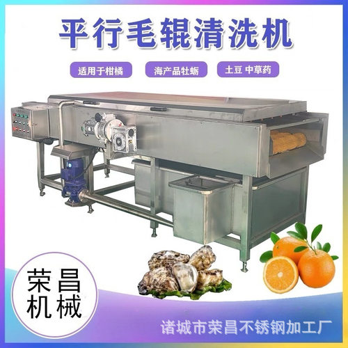 商用全自动平行毛辊清洗机果蔬去杂海蛎子扇贝清洗设备莲藕水果
