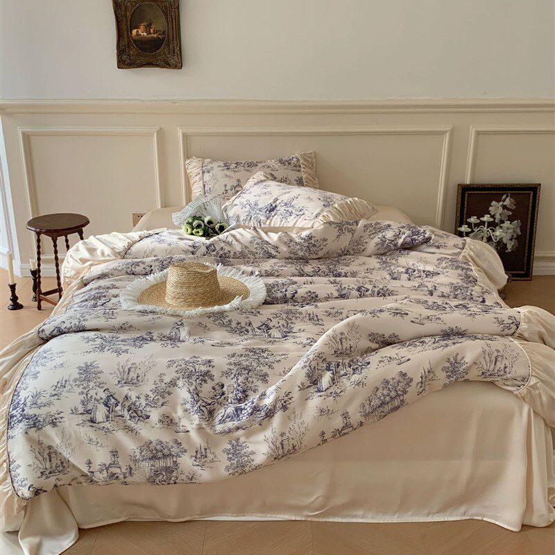 欧式凉感60支天丝印花四件套夏季裸睡床单被套冰丝床上用品
