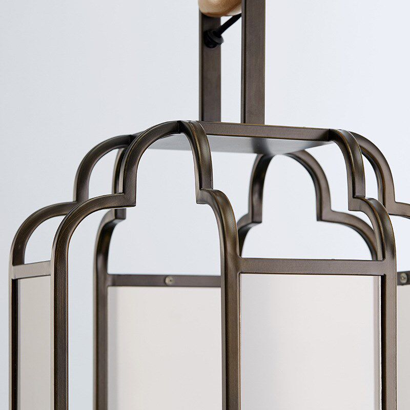 现代新中式古典灯笼吊灯  玄关餐厅玻璃铁艺吊灯  茶餐厅吊灯