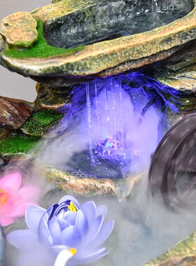 高山流水喷泉摆件n假山景观轮桌面招财雾化盆景客厅加湿器