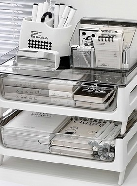 桌面文件收纳盒办公用品A4文件资料档案J架框多分层大容量书桌书