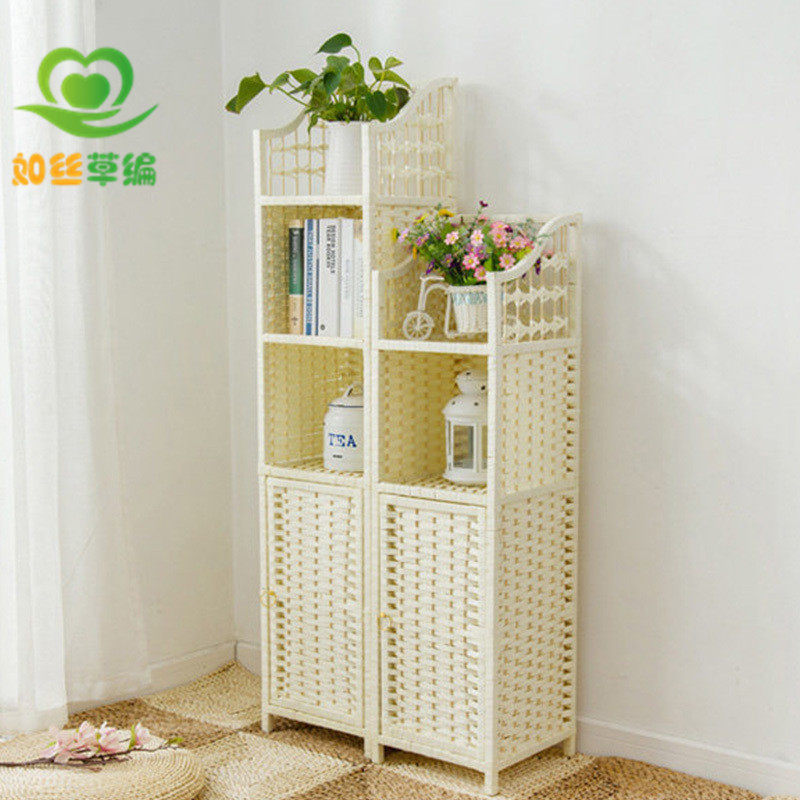 特色收纳柜床头藤编书柜储物架卧室边角柜置物柜小型书架简易落地