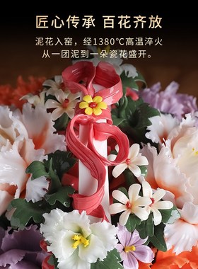 花开富贵陶瓷花篮高级感送礼摆件办公室大厅装饰店铺乔迁开业礼品