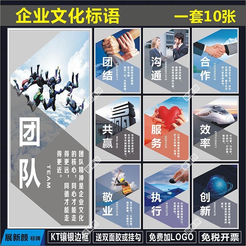 .企业文化标语 会议室展板标识牌 公司员工励志海报团队办公室挂