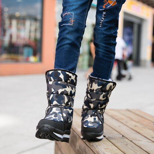 加厚保暖儿童雪地靴男童鞋加绒棉D靴防水防滑学生靴棉鞋雪地鞋冬