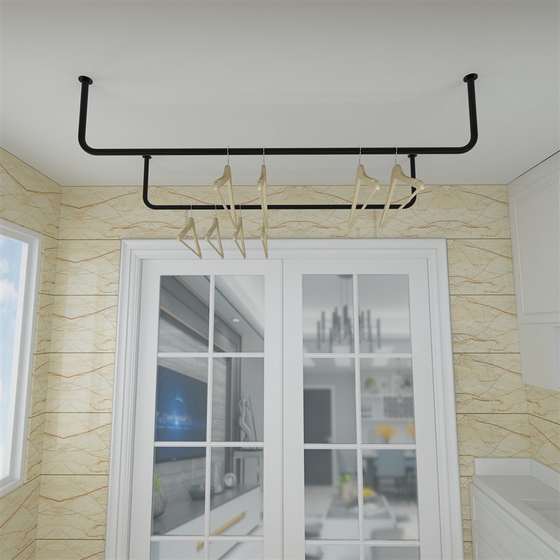 铁艺户外晒衣被杆简易阳台固定晾衣杆单杠式室内吊顶墙上挂衣架