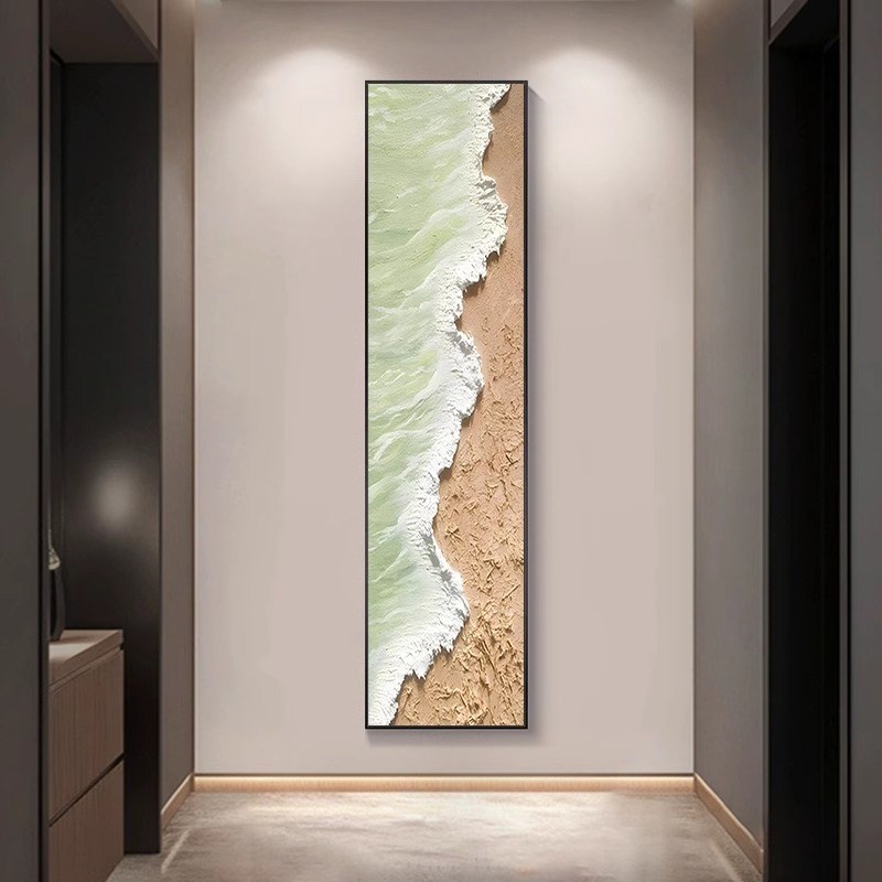 肌理画几何抽象窄长条竖版挂画入户玄关装饰画正对门走廊过道壁画图片