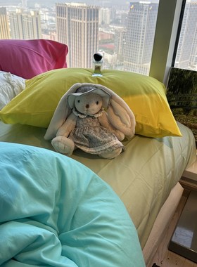 ins水洗棉混搭奶fufu~蓝色床上四件套全棉1.5m1.8被套床单三件套