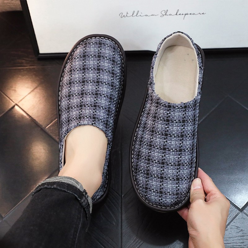 春秋季两穿布艺包跟棉拖鞋男女居家用卧室内防滑软底静音地板棉鞋
