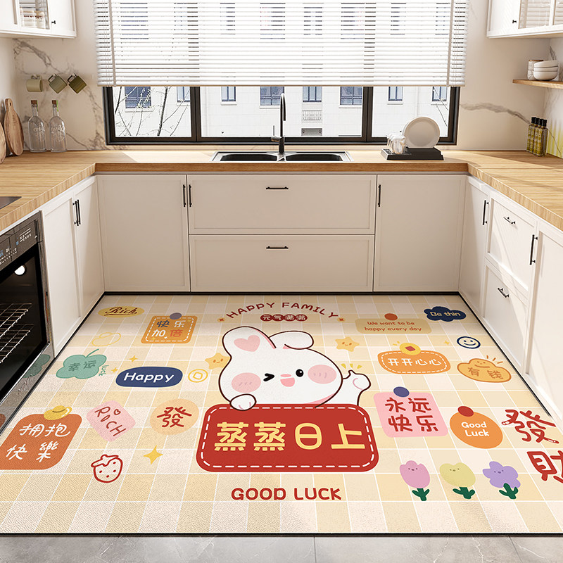 奶油风厨房防滑防油地垫pvc可擦免洗防水防污满铺专用厨房地毯,居家布艺,厨房地垫,淘宝优惠券,粉丝福利购,淘宝优惠卷