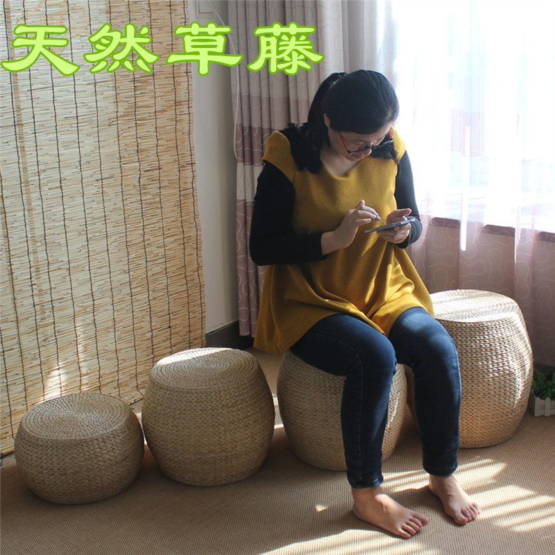 草编蒲团日式高凳子天然坐墩藤编加高圆形墩子门口客厅矮凳