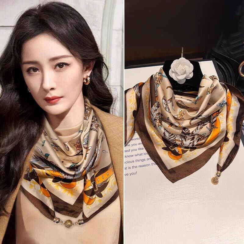 2024新款磁吸扣小方巾丝巾女薄秋冬款围巾脖子护颈小围脖时尚百搭