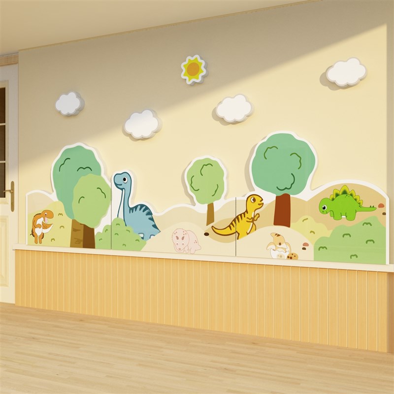幼儿园恐b龙环创主题文化背景墙面装饰成品走廊环境布置材料踢脚
