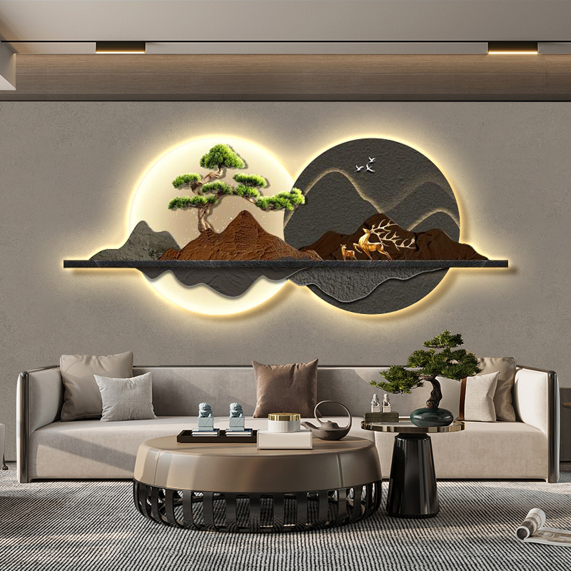 网红新款迎客松客厅装饰r画现代新中式沙发背景墙挂画大厅喻意好