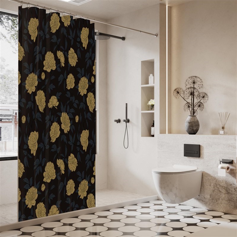 老钱风浴帘套装免打孔防水防霉卫生间淋浴洗澡帘中古浴室隔断帘