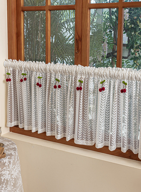 蕾丝窗帘短门帘半帘遮挡r帘美式厨房隔断免打孔女生装饰挂布飘窗