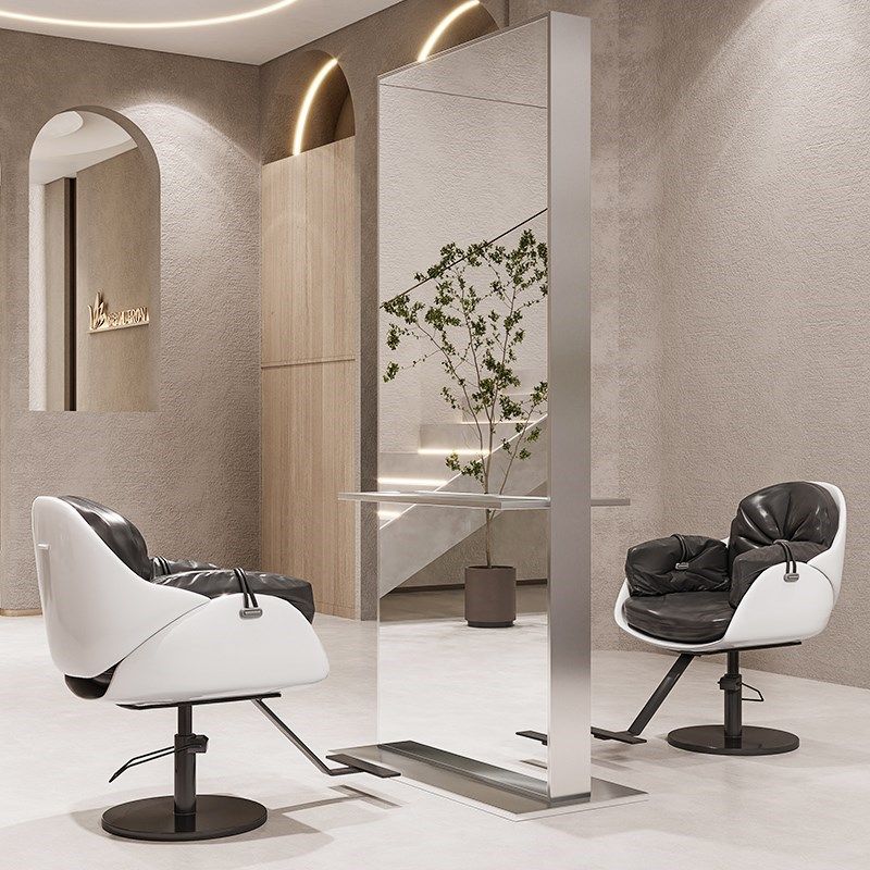 现货速发#新款美发店镜台单双面落地镜理发镜子带底座托盘座工作