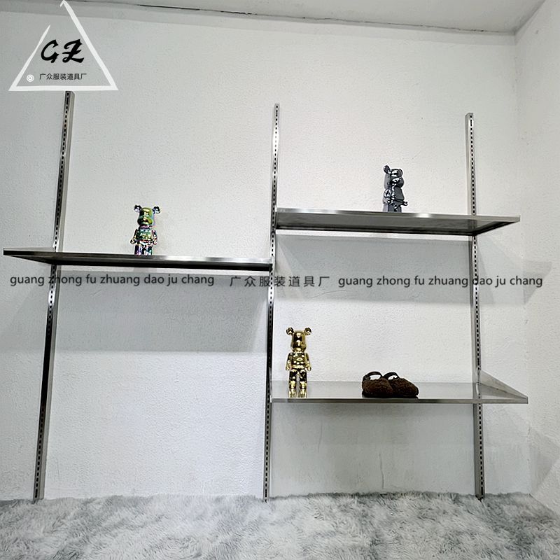 服装店陈列架上墙层板架买手店鞋包展示架不锈钢展示壁挂架可调节