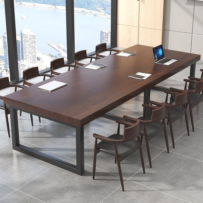 实木会议桌简约现代大板桌大型培训洽谈职员办公桌长条桌椅工作台
