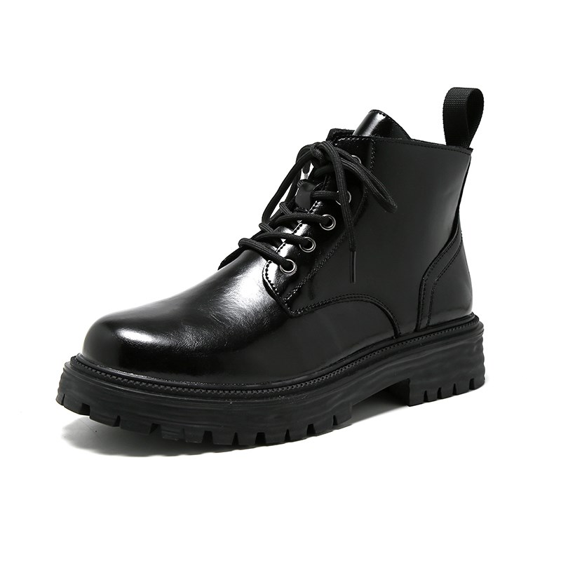马丁靴男款低帮秋季英伦风高帮皮鞋厚底男生漆皮黑色中帮短筒靴子