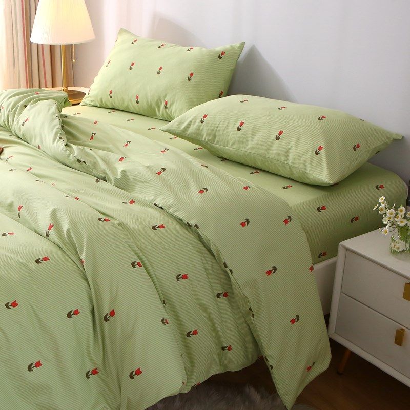 ins风条纹小花朵 秋冬纯棉被套单件100全棉加厚被罩1.5x2.0x2.3女