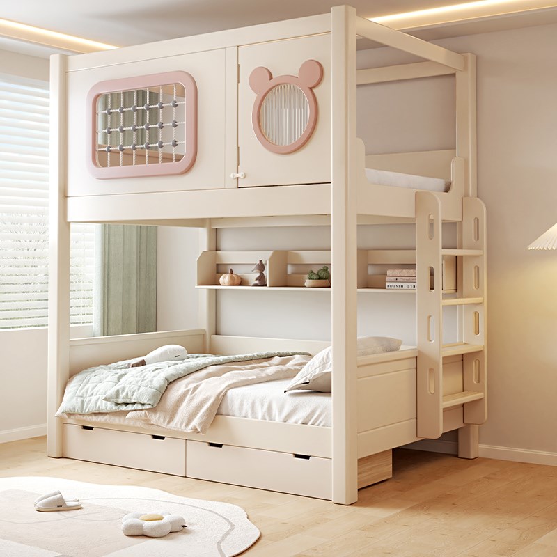 全实木上下床双层床平行高低床树屋同宽床上下铺床加高护栏儿童床