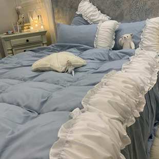 网被套51水洗三件套裙床上件套单人温柔床春秋季 红床单.棉ins四款