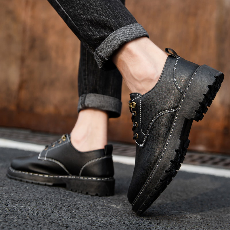 秋季男鞋防滑防水防油厨房厨师鞋上班专I用休闲皮鞋黑色劳保工作