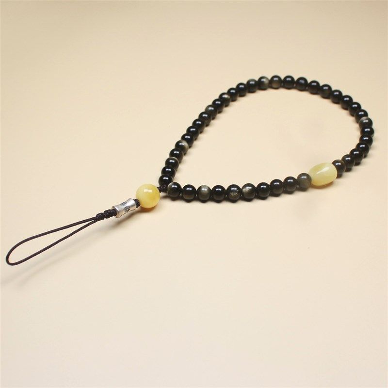 天然随型蜜蜡手机链情侣款手腕挂绳双眼金曜石挂链招财挂坠挂件男