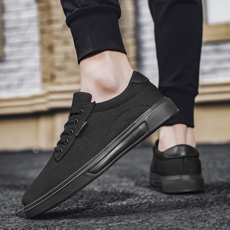 特大码帆布男鞋47秋季透气网布鞋45平底板鞋46全黑色运动休闲鞋子