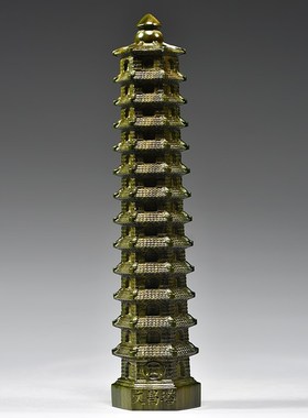 天然绿色檀木质十三层九层文昌塔木制雕刻摆件木头13层9层文昌塔