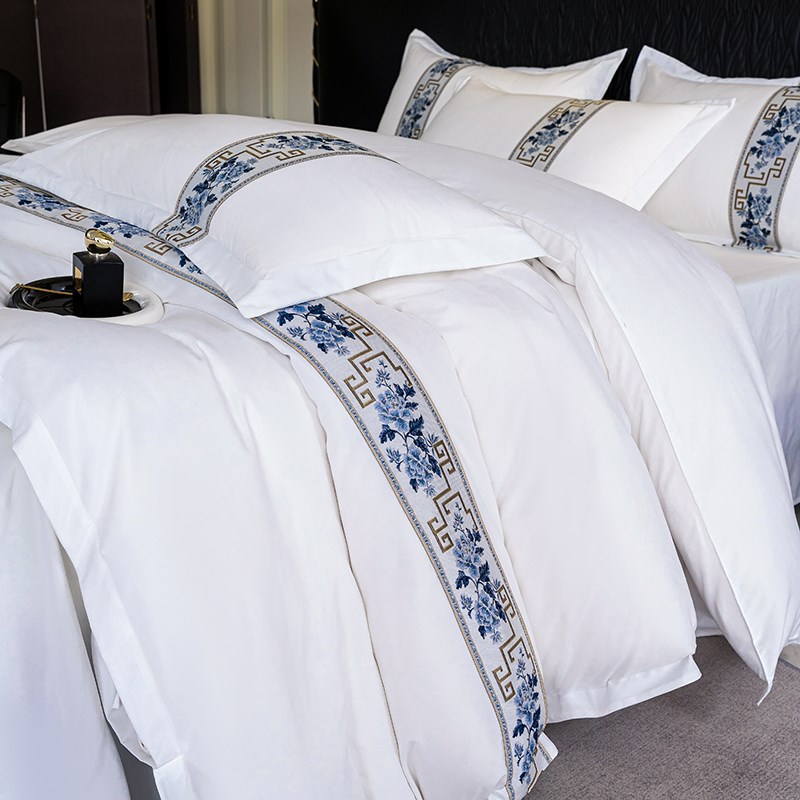 民宿酒店床品四件套宾馆床上用品纯白布草被套床单旅馆三件套专用