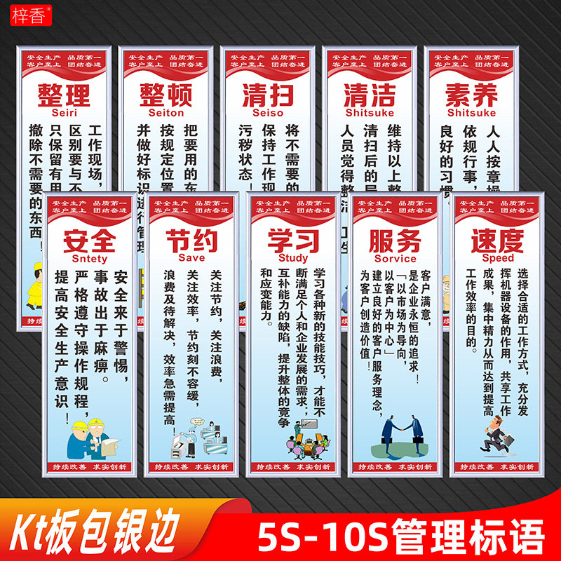 5S 6S 7S 8S 9S 10S公司企业工厂车间生产标准化管理标语牌办公室
