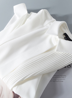 高级!有质感!Wu敌气质百搭~风情百褶方M领雪纺白色长袖衬衫女