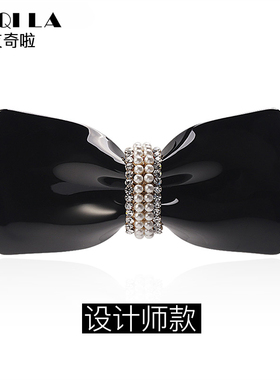 黑色蝴蝶结后脑勺发夹女韩国网红发卡发饰成Q人顶夹弹簧夹马尾夹