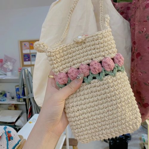 手工编织包包diy材料包毛线钩针手F机包斜挎口红包零钱袋送女朋友