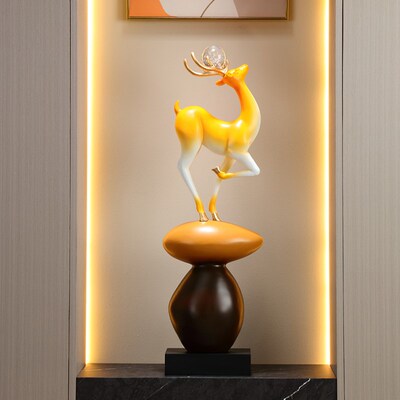 一路有你鹿入户玄关寓意好摆件客厅电视机柜壁龛新中式2025装饰品