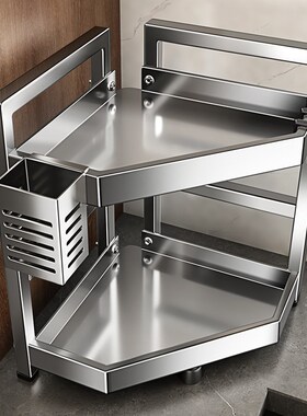 厨房置物架304不锈钢台面转角多功能三角墙角调料品调味罐收纳架