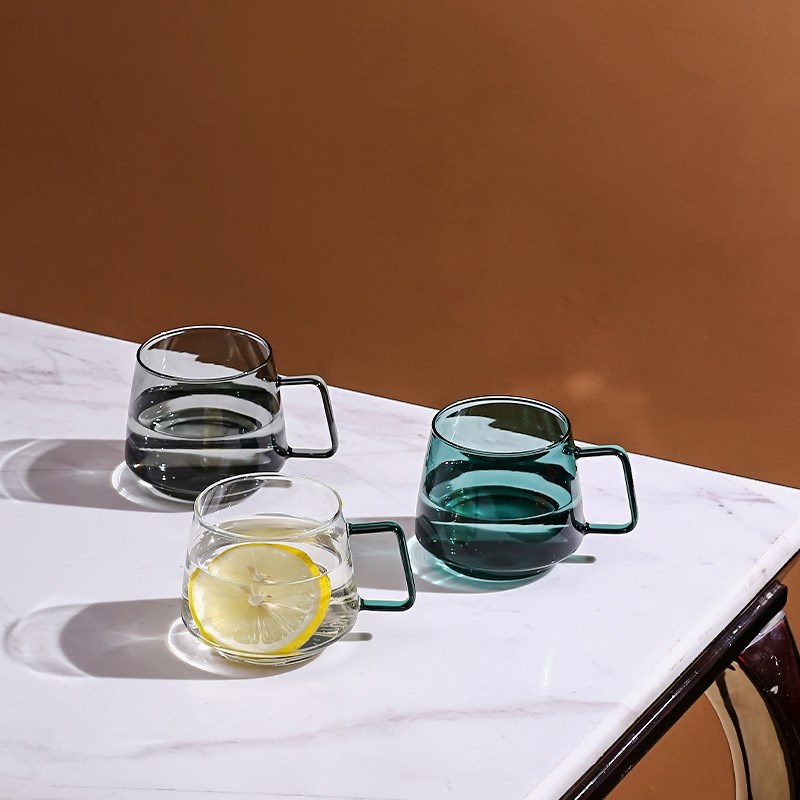 博西家居 玻璃水杯透明摆件家用客厅带手柄泡茶杯子装饰品工艺品