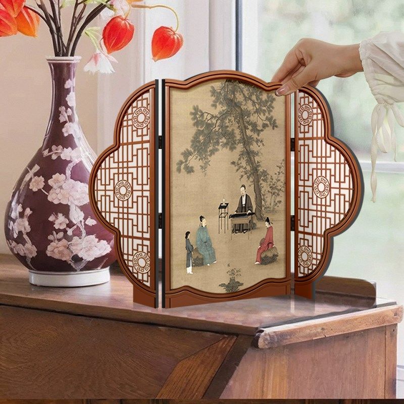 中古风客厅桌面边柜装饰摆件装饰画高级感玄关柜可折叠屏风摆画,家居饰品,装饰摆件,淘宝优惠券,粉丝福利购,淘宝优惠卷
