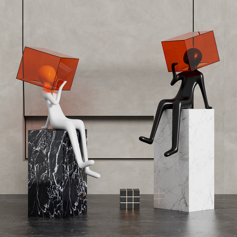 思想牢笼人物坐姿雕塑现代艺术装饰样板间书房售楼处客厅玄关摆件