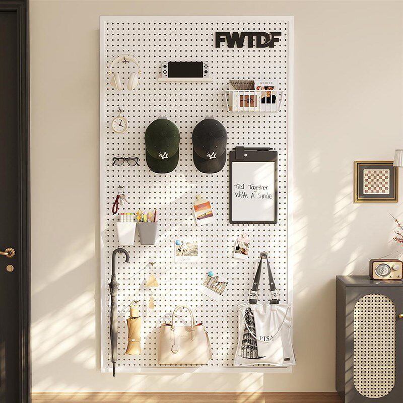 洞洞板墙上置物架入户玄关挂板墙面造型金属冲孔板定制磁吸收纳层