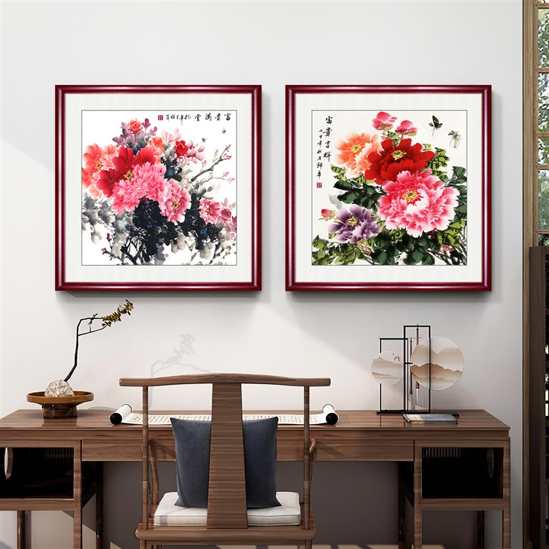 新中式国画牡丹花开富贵装饰画客B厅餐厅玄关挂画卧室床头背景墙图片