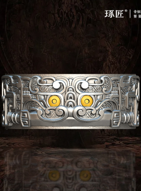 琢匠青铜帝国系列古法饕餮纹戒指男士银J饰开口可调节对戒复古指