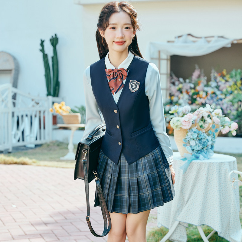 学院风女jK制服套装秋季学生校z服三件套高级感马甲幼师百褶裙园