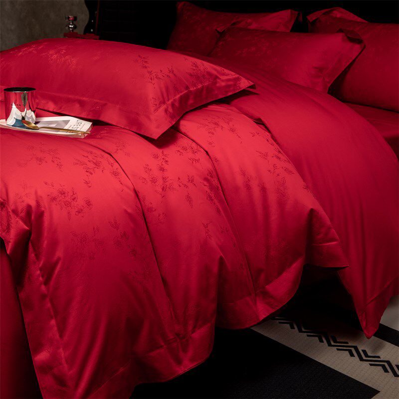 高档中式婚庆四件套大红色新婚陪嫁被套纯棉结婚床上用品婚房喜被