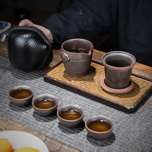 紫砂旅行茶具一壶四杯套装快客杯便携式出差M茶壶旅游陶瓷高端泡